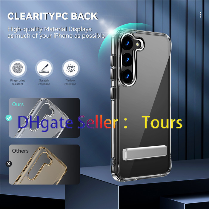 Custodia telefono rigida sottile e cristallina con cavalletto Samsung Galaxy S23 S22 Ultra Plus