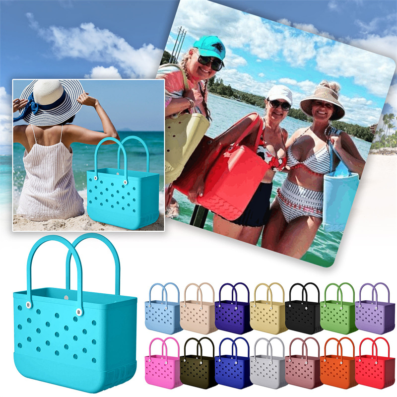 Borse da spiaggia in gomma Big Szie EVA con foro Borsa tote in silicone aperta durevole resistente alla sabbia impermeabile sport all'aperto in piscina da spiaggia 48x34x25