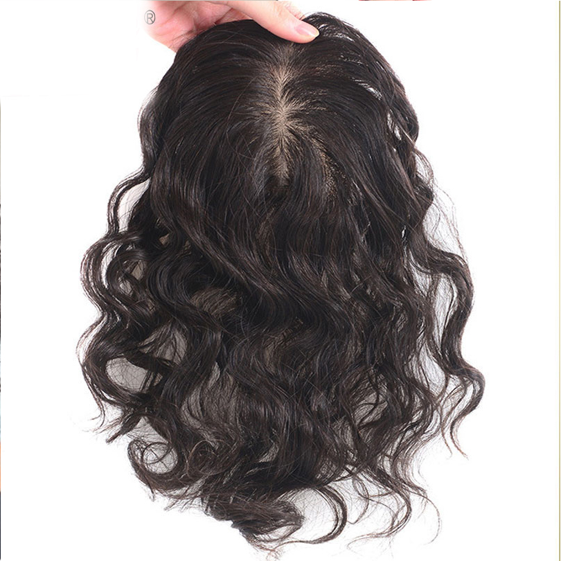 2023 new Natural Wave Peruvian Virgin Human Hair Topper Breathable Natural Skin Base Dark Brown for Women with Thinning Hair 9x14cm