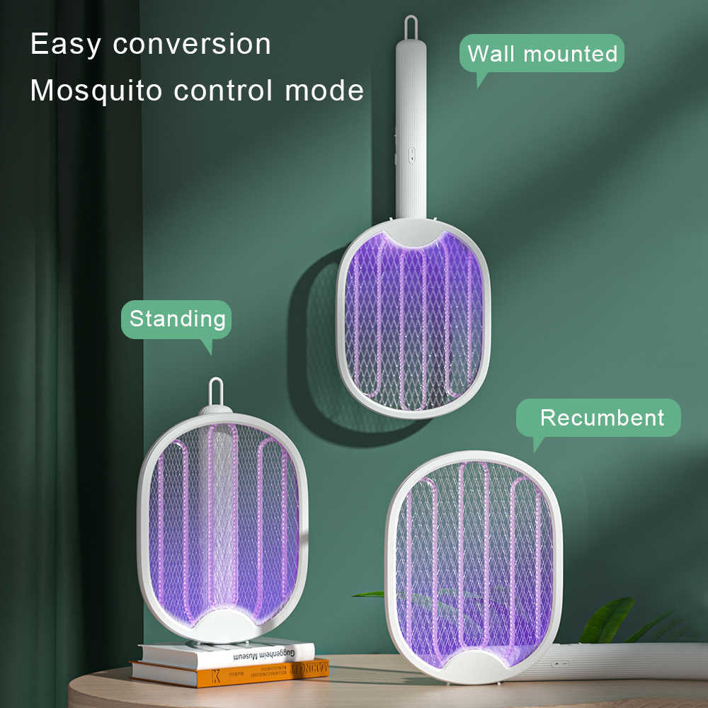 Pest Control 4 in 1 Electric Fly Swatter Trap USB Rechargeable Mosquito Racket Insect Killer with UV Light Bug Zapper 3000V 0129