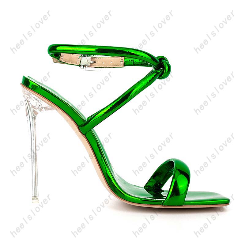 Heelslover femmes été sandales passerelle mince talon haut bout carré magnifique vert jaune chaussures de fête dames taille américaine 5-13