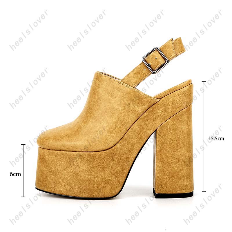 Heelslover Women Spring Pump Faux Leather Buckle Strap Block Heel Round Toe Pretty Yellow Party Shoes Ladies Us Size 5-13