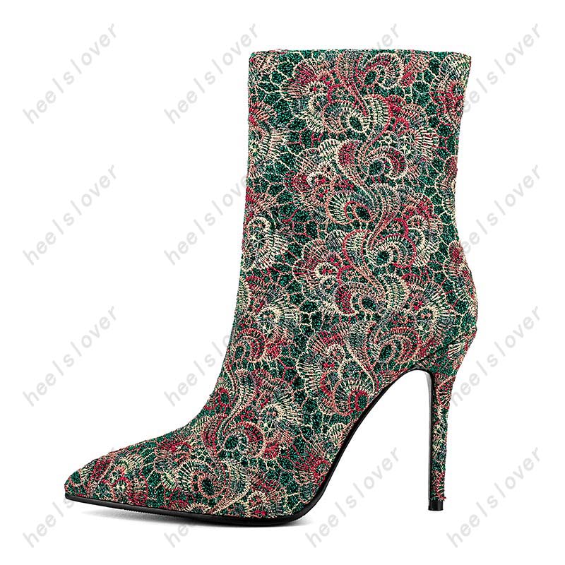 Heellover hoogwaardige vrouwen winter enkelschoenen sexy stiletto hakken puntige teen blauw groen rood feestschoenen ons plus maat 5-13