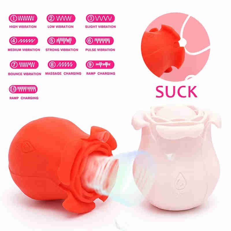 10 Frequency Rose Vibrators Women Sucking Massager Oral Sucker Nipple Stimulation Adult Sex Toy for Couples