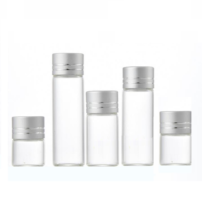 Clear Brown Mini Samll Glass Empty Bottle Dia.16mm Cosmetic Packaging Sample Essential Oil Vials Gold Silver Line Screw Lid Whit Inner Plug 1ml 2ml 3ml 4ml 5ml