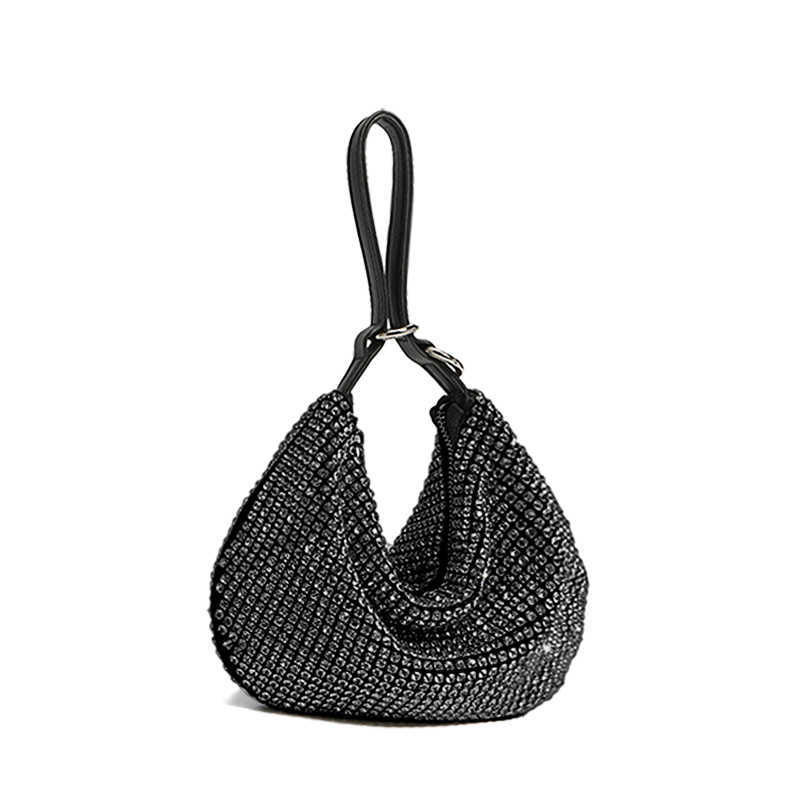 Lüks yarım ay rhinestones akşam çanta tasarımcısı elmas kadın çanta shinny kristal örgü omuz çantaları küçük parti çantaları 230129