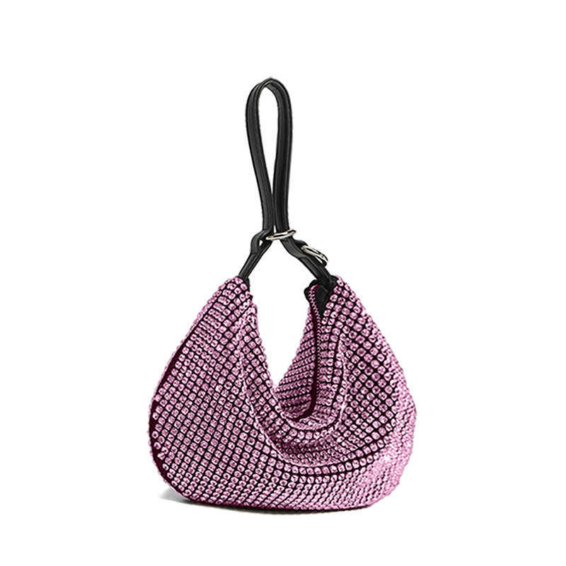 Borsa da sera di lusso con strass a mezza luna Designer Diamonds Borse da donna Shinny Crystal Mesh Borse a tracolla Borse da festa piccole 230129