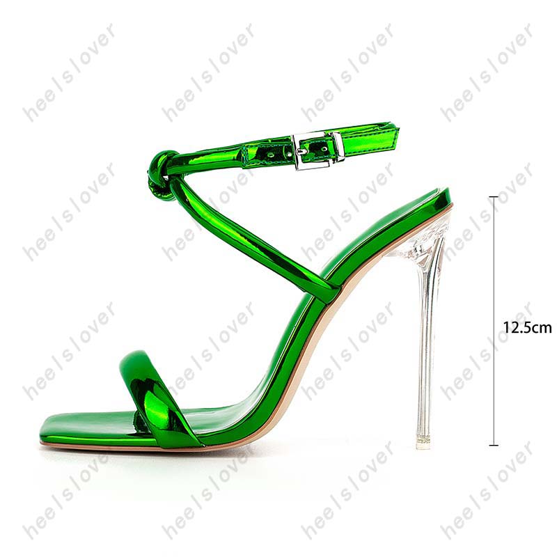 Heelslover femmes été sandales passerelle mince talon haut bout carré magnifique vert jaune chaussures de fête dames taille américaine 5-13