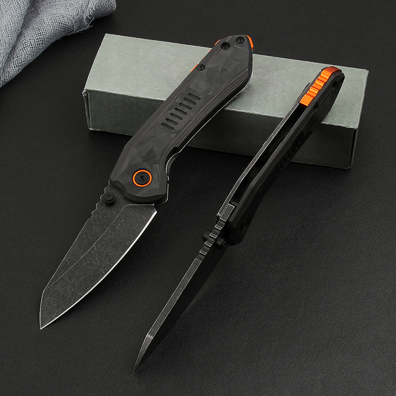 Fr￤mjande CK6280 Pocket Folding Knife 8Cr13Mov Black Stone Wash Blad kolfiber rostfritt st￥lhandtag utomhus camping vandring ￶verlevnad knivar med butiksl￥da
