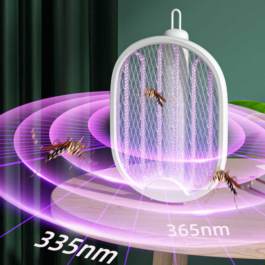 Haşere Kontrolü Katlanabilir Elektrikli Sinek Seslik Tuzağı USB Şarj Edilebilir Sivrisinek Raket Böcek Katil UV Işık Böcek Zapper 0129