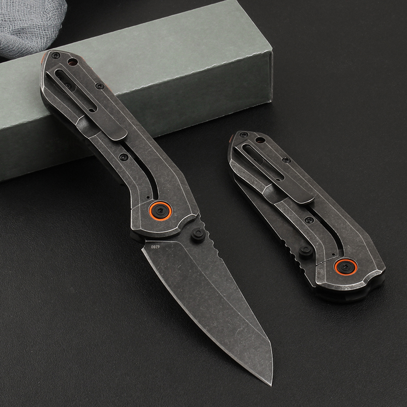 Factory Price CK6280 Pocket Folding Knife 8Cr13Mov Black Stone Wash Blade Carbon Fiber & Stainless Steel Handle Outdoor Camping Hiking Survival Knives
