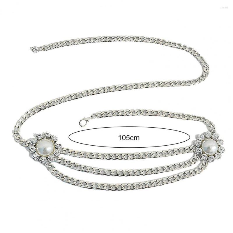 Bälten midjekedja flerskikt elegant hypoallergenisk högglans justerbara glänsande strass efterliknar Pearl Women's Body Belt236f