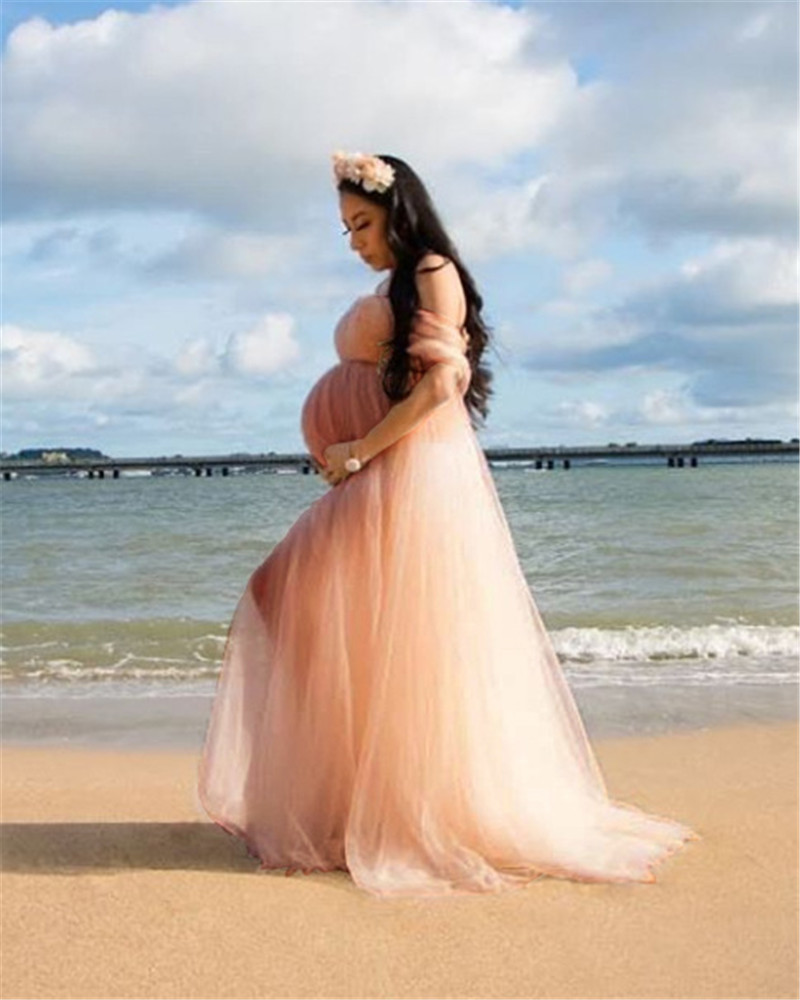 Sexy Pregnant Female Baby Shower Dresses Mesh Woman Pregnancy Photo Shooting Dress Long Maternity Photography Session Gown