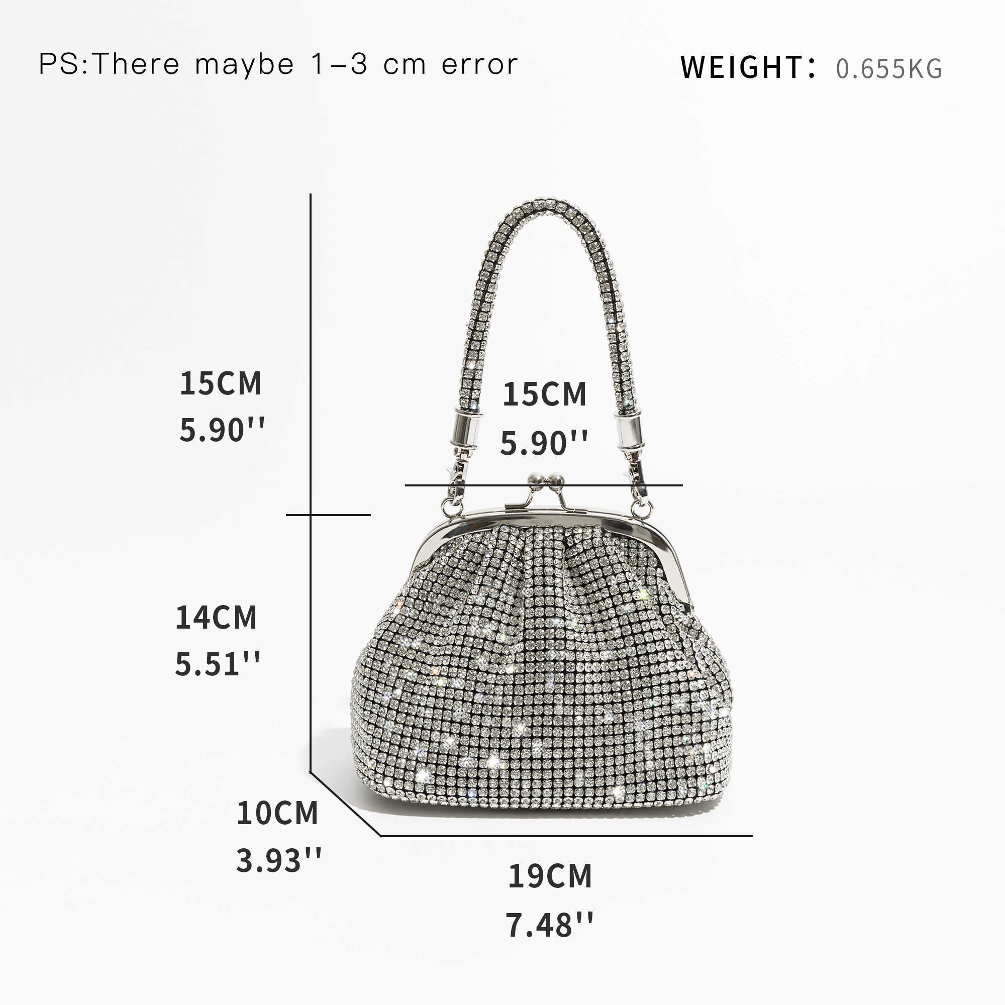 Bling Dumpling Rhinestone Women Top hanterar kvällsväska glittrande Crystal Crossbody Party Bag Shell Wedding Handbag 230315