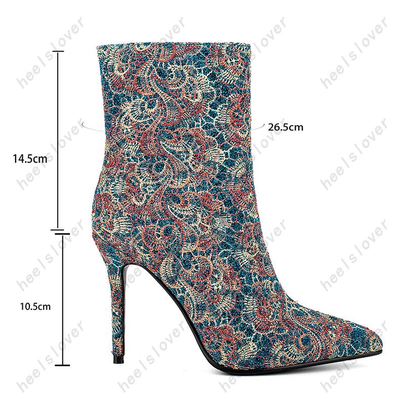 Heellover hoogwaardige vrouwen winter enkelschoenen sexy stiletto hakken puntige teen blauw groen rood feestschoenen ons plus maat 5-13