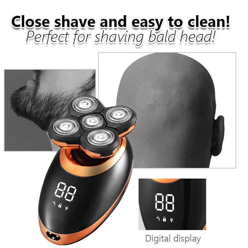 Barbeadores elétricos ipx7 barbeador elétrico à prova d'água para homens de barba apartador de cabelo barba recarregável Máquina de barbear de cabeça careca LCD Display Kit T230129