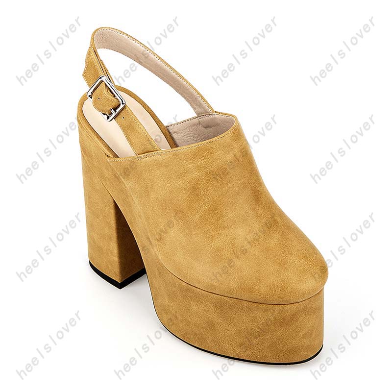 Heelslover Women Spring Pump Faux Leather Buckle Strap Block Heel Round Toe Pretty Yellow Party Shoes Ladies Us Size 5-13