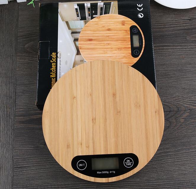 مكتب جولة الخيزران في Office School Rounding Scales Digital Scales Scale Scale Mose Beading 5kg/1G LCD شاشة مع مربع للبيع بالتجزئة