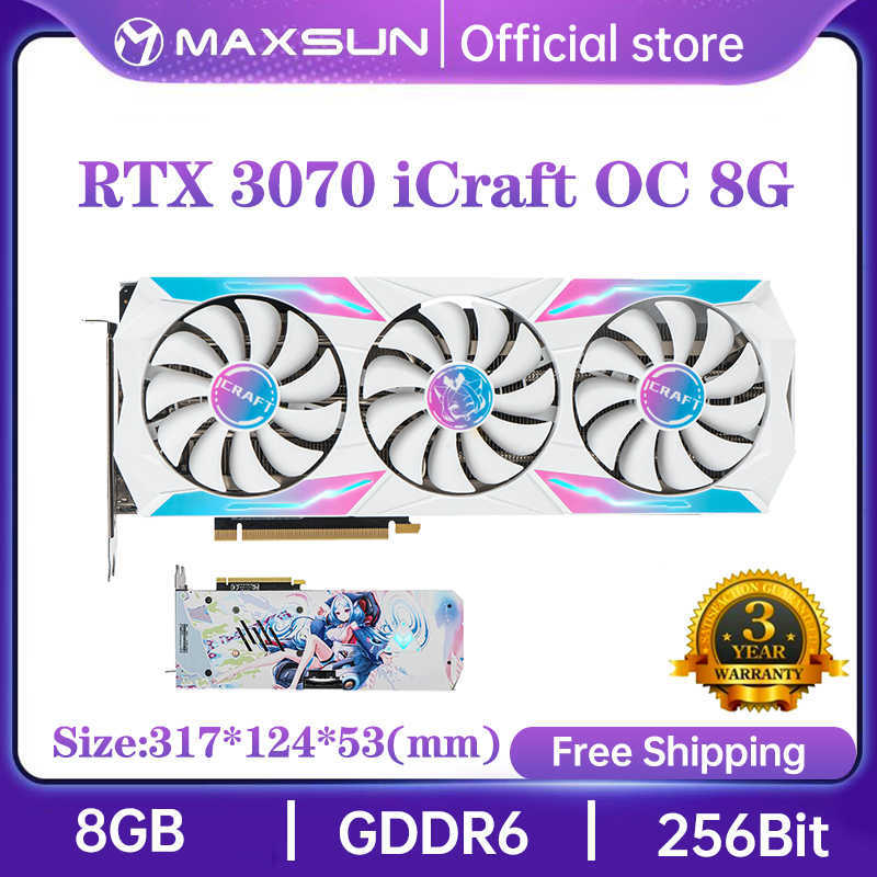 MaxSun Nya grafikkort RTX 3070TI 3070 ICRAF 8G GDDR6 GPU NVIDIA COMPUT PC 256BIT PCI Express X16 4.0 Gaming grafikkort