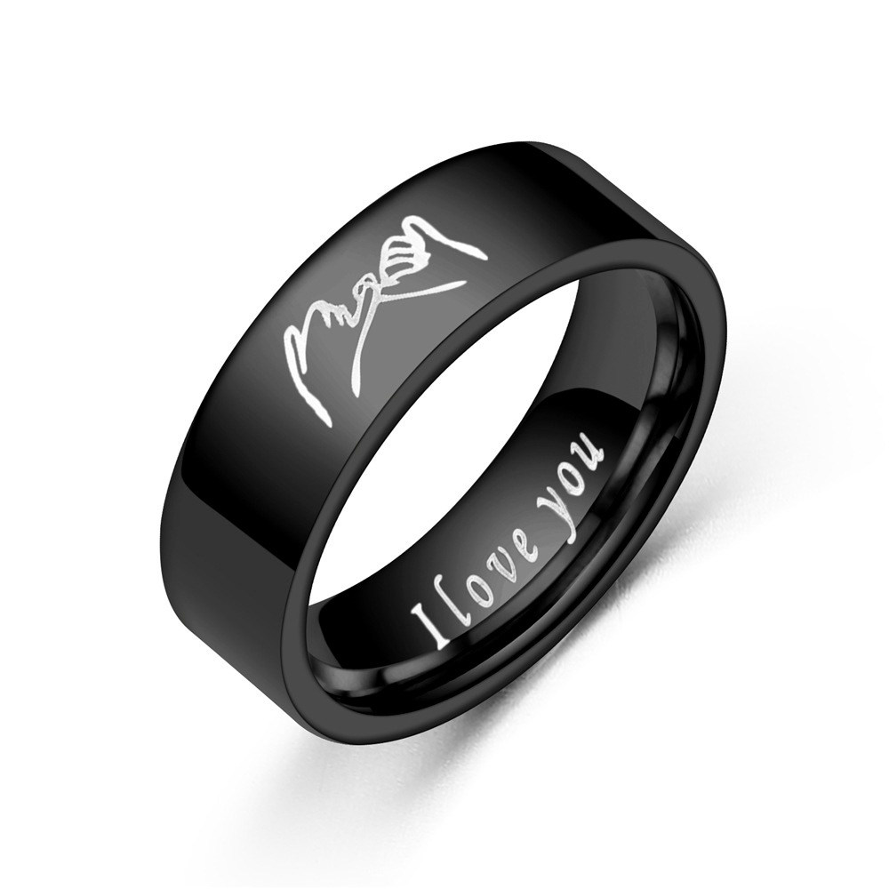 6MM Titanium Steel I Love You Couple Bague pour Hommes Femmes Noir Argent Amoureux Anneaux Saint Valentin Cadeau Bijoux De Mariage Prix Whoesale