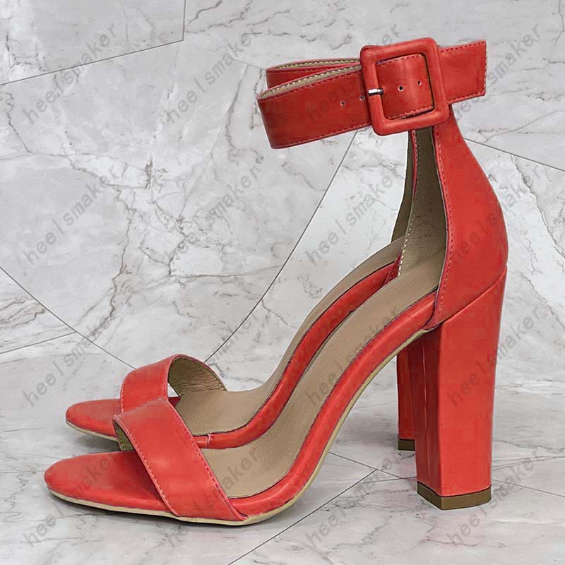 Heelsmaker New Women Ankle Wrap Sandaler Faux Leather Chunky Heels Open Toe Vackra gröna rosa röda skor damer USA storlek 5-20