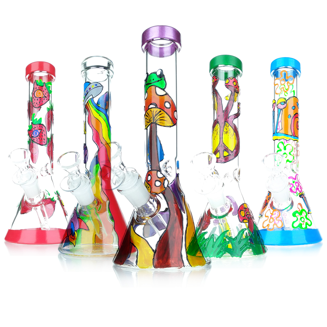 Nuevo diseño bongs de vidrio tuberías de agua Hookahs Pyrex Agua Colorida Labios de 14 mm de vaso de precipitados Bong plataformas de aceite de arena Caven bongs con cuarzo Banger Pintura de color Rainbow