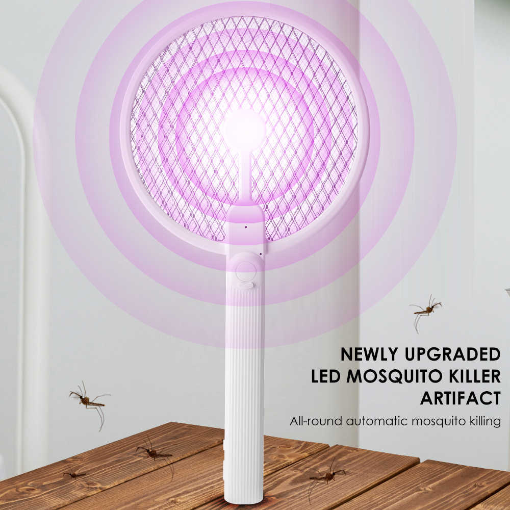 Pest Control Foldable Electric Fly Swatter Killer with UV Light USB Rechargeable LED Lamp Summer Mosquito Trap Racket Anti Insect Bug Zapper 0129