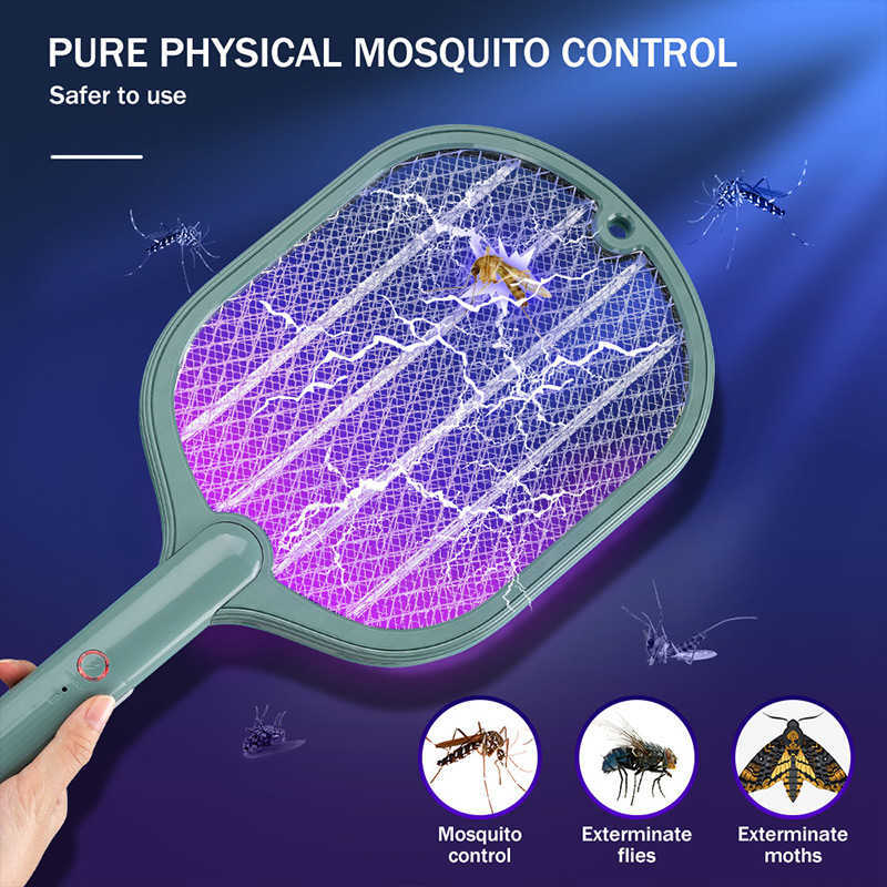 Pest Control USB Ricaricabile 2In1 Racchetta elettrica estiva con luce UV Intelligent Kill Fly Swatter Trap Mosquito Killer Lamp 0129