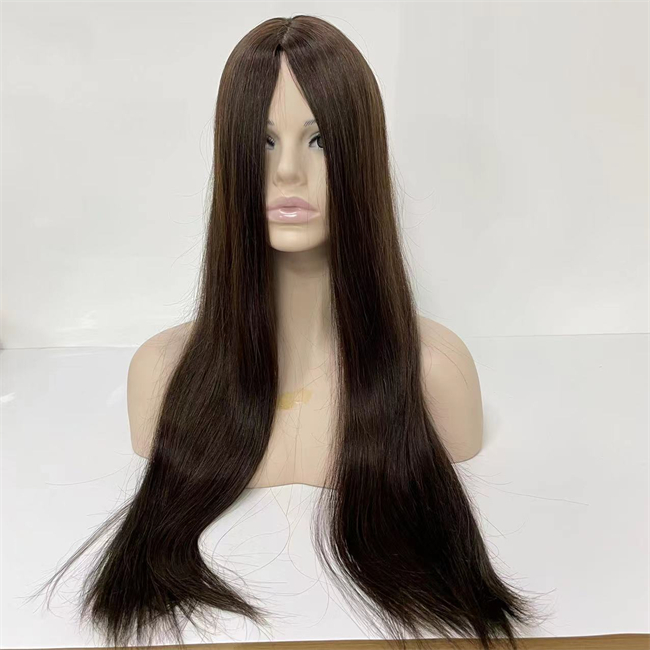 Braziliaanse maagdelijk Human Hair Silky Straight Color 4# 4x4 Silk Top Joodse topper voor blanke vrouwen