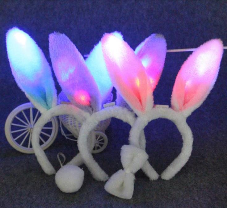 Party Decoration LED Light Flashing Fluffy Rabbit Ears Headband Sequins Headdress Bunny Ears Costy Accessory Cosplay Woman Halloween Christmas-Party SN5086