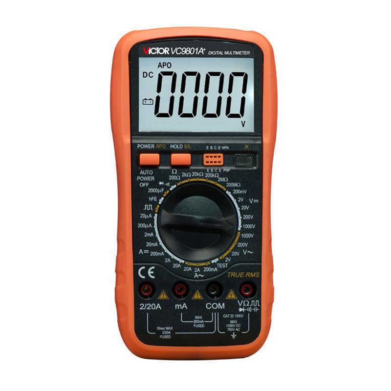 Victor VC9801a Plus Multímetro digital True RMS DMM CA/DC Capacitância de resistência Diod Diod Amperímetro Voltímetro Luz de fundo LCD.