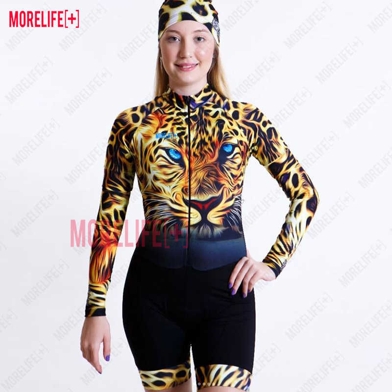 Cykeltröja sätter MLC Temperament Leopard Print Long-Sleeved Shirt Women's Sportswear Suit Outdoor Bicycle Road Custom Cycling Jumpsuit Z230130