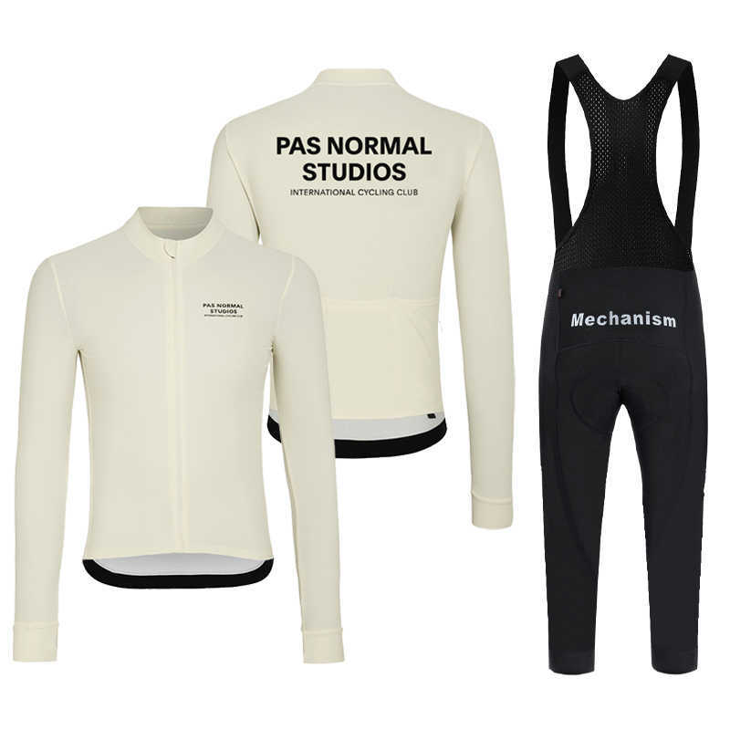 Ställer in högkvalitativ svart vit vårhösten Men's Long Sleeve Cycling Clothing PAS Normal Studios Maillot Ciclismo PNS 2022 Jersey Z230130