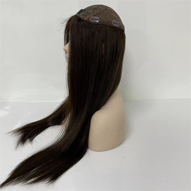 Braziliaanse maagdelijk Human Hair Silky Straight Color 4# 4x4 Silk Top Joodse topper voor blanke vrouwen