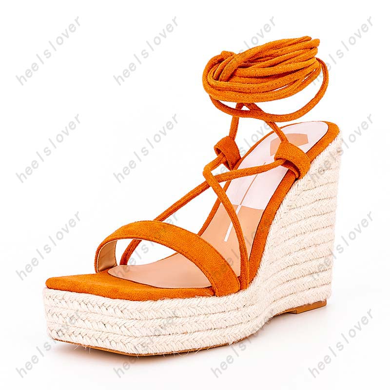 Heelslover femmes été gladiateur sandales talons compensés bout carré belle Orange Fuchsia chaussures décontractées dames taille américaine 5-13