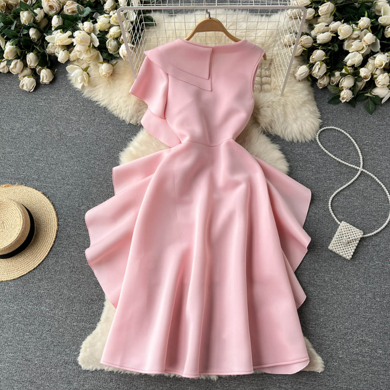 O Neck 2023 Casual Dresses Solid Color Sleeveless Robe Femme Ruffles Irregular Hip Package Slim Party Dresses Vestidos De Mujer Elegant