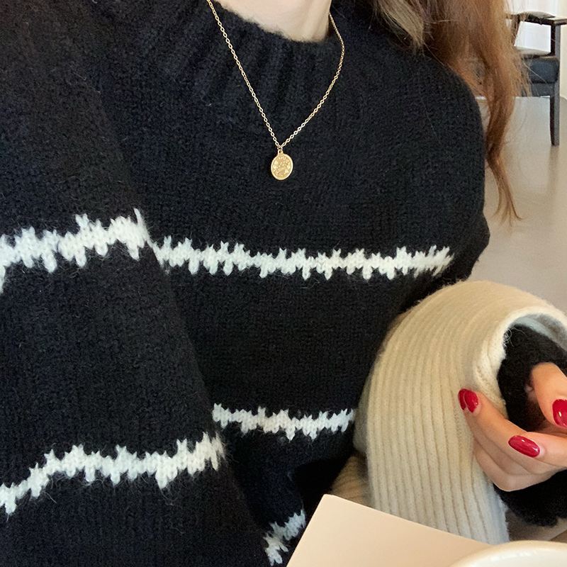 Fashion Outer Wear Women Spring Autumn Sweater O-neck Vintage Striped Knttied Pullovesrs Female Long Sleeve Loose Sweater 2023