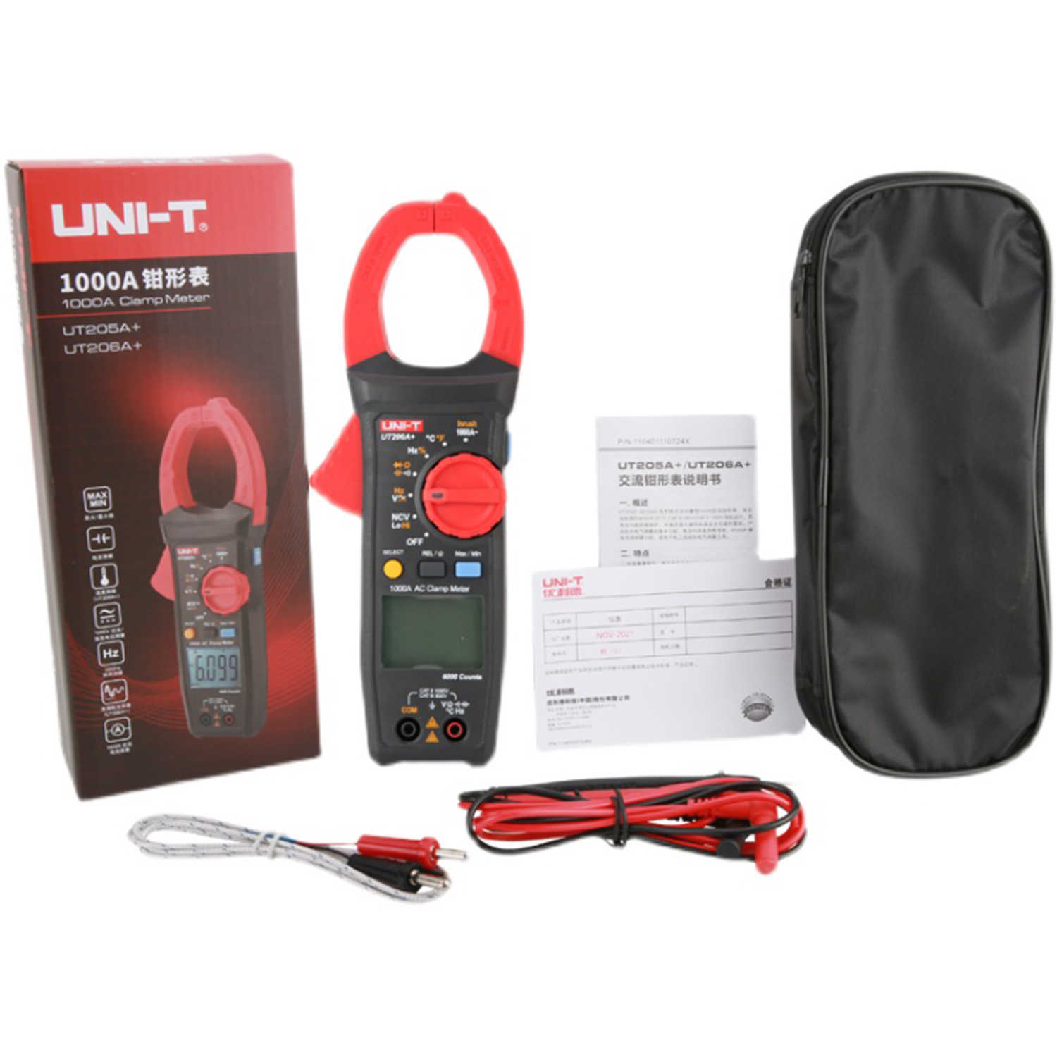 UNI-T UT205A plus UT206A plus Digital Clamp Meter 1000V AC DC Voltage Tester Ammeter Resistance Temperature Test 45mm Jaw.