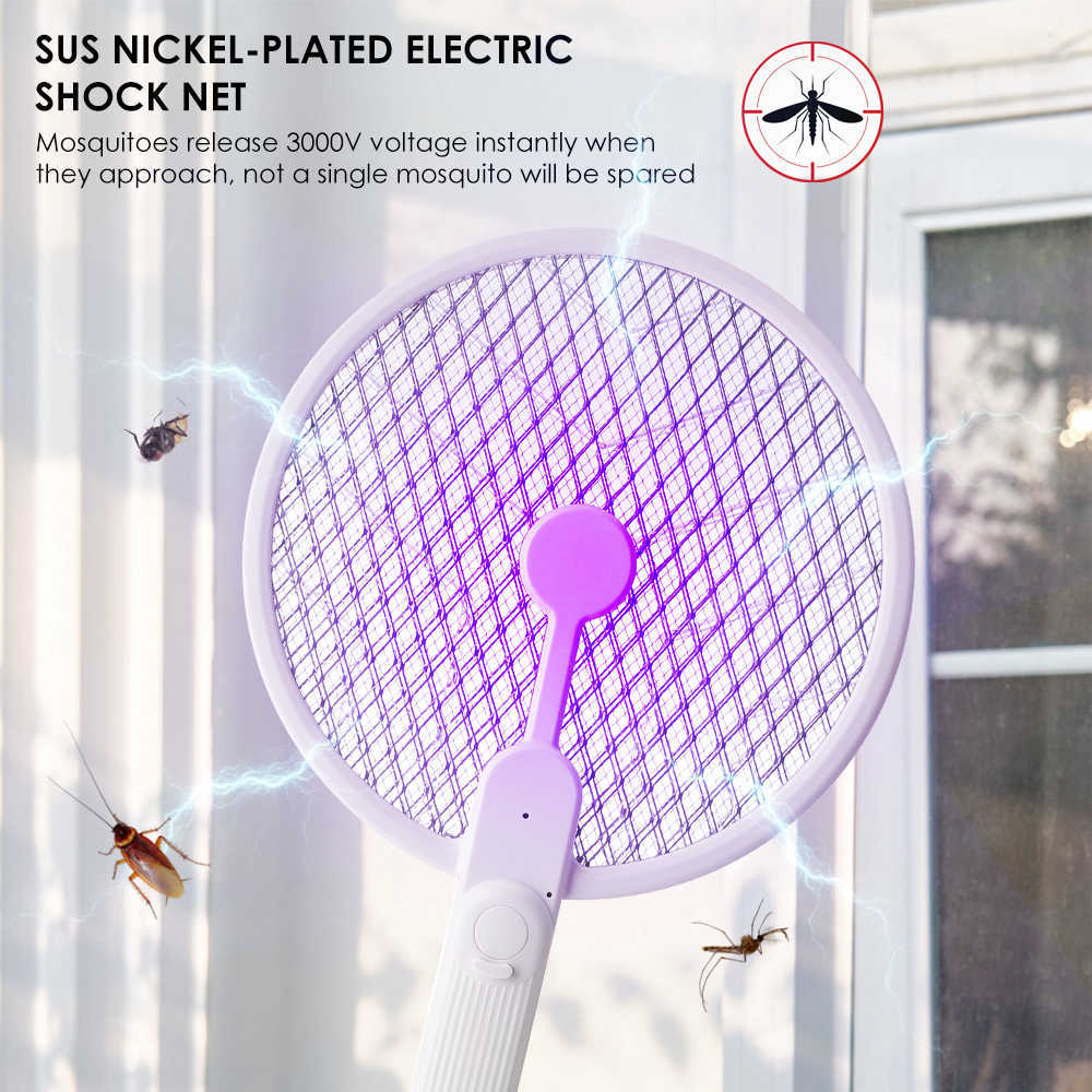 Pest Control Foldable Electric Fly Swatter Killer with UV Light USB Rechargeable LED Lamp Summer Mosquito Trap Racket Anti Insect Bug Zapper 0129