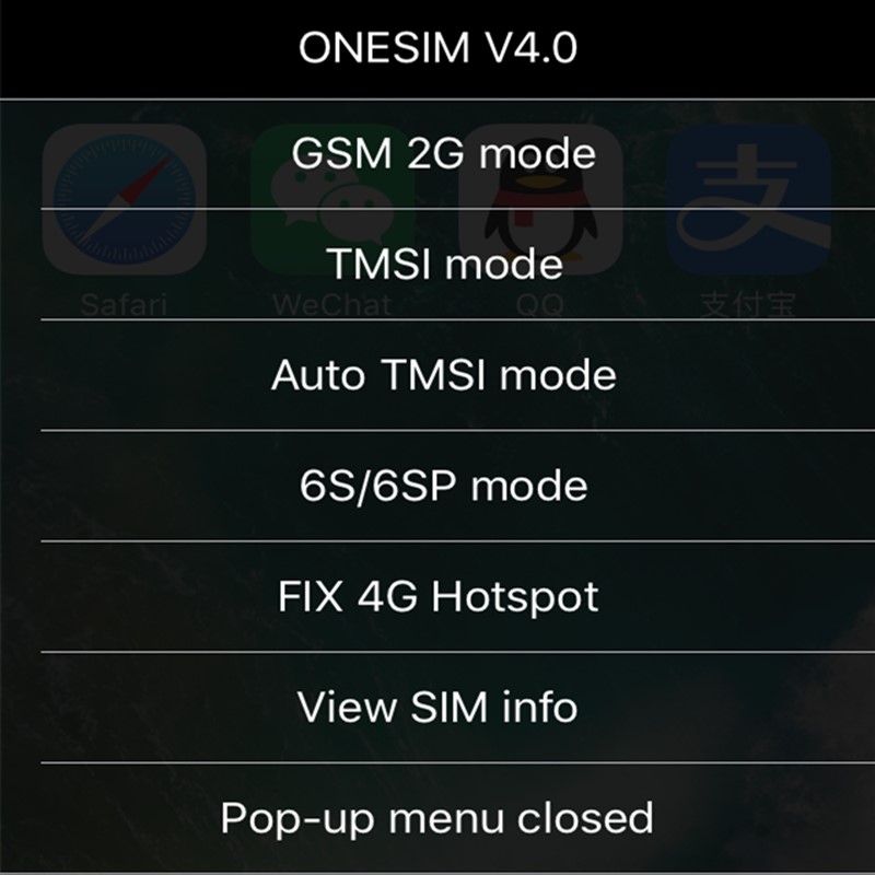 Gold ONESIM/GNSIM Unlock SIM Card for iPhone IOS16.x for US/T-mobile,Sprint, Fido,DoCoMo & other carriers GEVEY Turbo sim Pop up Menu