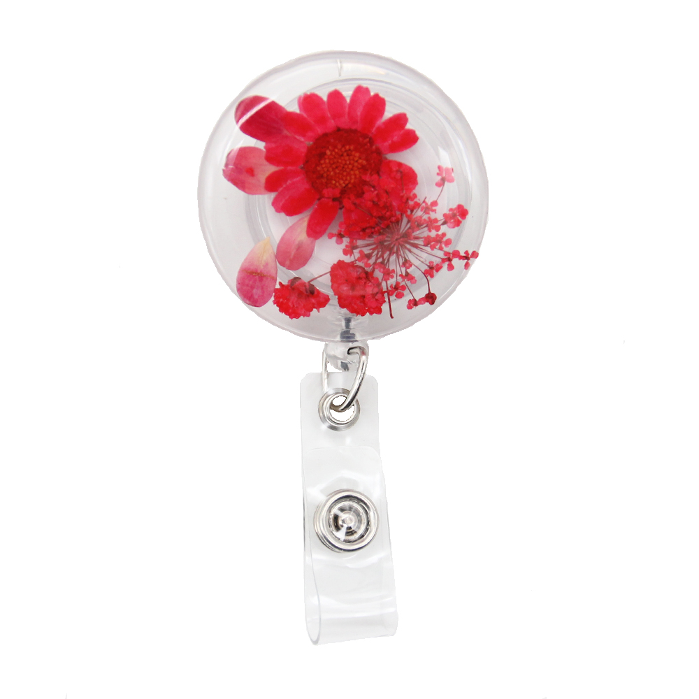 'smode sleutel ringen verpleegkundige accessoires ronde vorm gedroogd blad bloem plastic id badge reel geperste bloemen hars badge houder werk badge cadeau