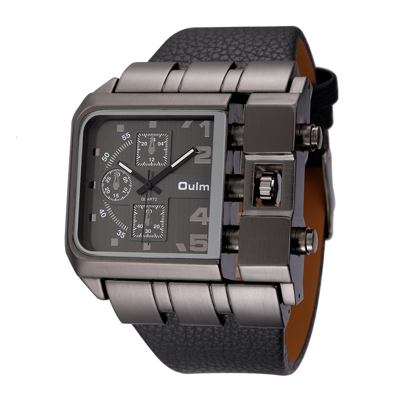 Wristwatches Oulm 3364 Casual Wristwatch Square Dial Wide Strap Mens Quartz Watch Luxury Brand Male Clock Super Big Men Watches mo2006
