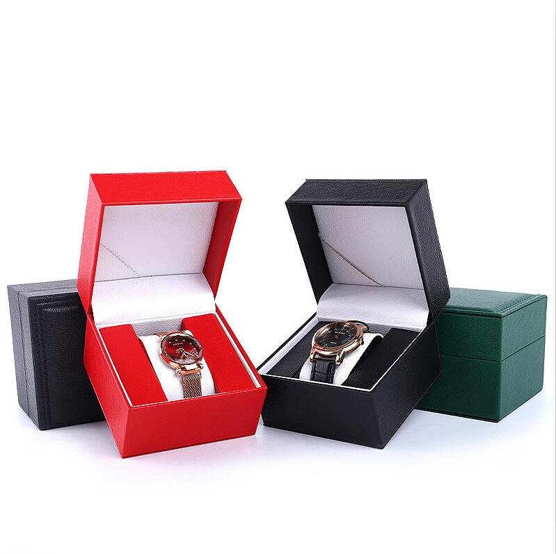 Mira la caja PU Relojes de cuero Amplia de la vitrina de la pantalla de almacenamiento de la pulsera port￡til Organizador de joyas de joyer￭a Embalaje de regalos para hombres Mujeres