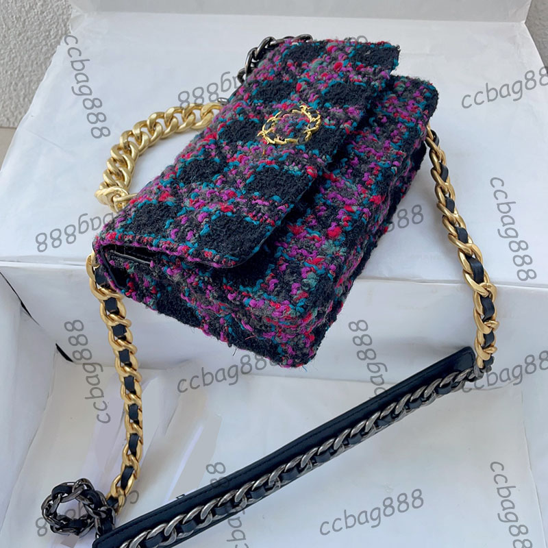 22K 19 WOC Wol Tweed Portemonnee Portemonnee Tassen Gouden Metalen Ketting Handvat Totes Crossbody Schouder Handtassen Kaarthouder Multi Pochette Desig250L