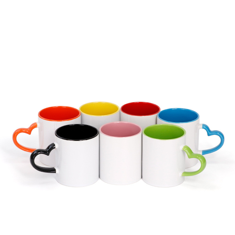 US Warehouse Blanko-Sublimations-Keramikbecher, 325 ml, leere Keramikbecher mit weißem Fenster, Keramik-Kaffeetassen, gemischte Farben auf der Innenseite oder am Henkel, RTS