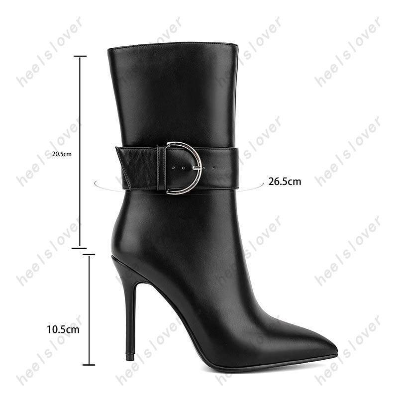 Heelslover nouvelles femmes hiver mi-mollet bottes Sexy mince talons hauts bout pointu élégant noir argent chaussures de fête dames taille américaine 5-13