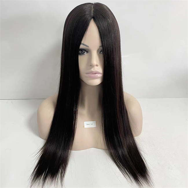 Brasilianische jungfr￤uliche menschliche haarhaare glatt schwarze Farbe 1B# 4x4 Seidentop j￼discher Topper f￼r wei￟e Frauen