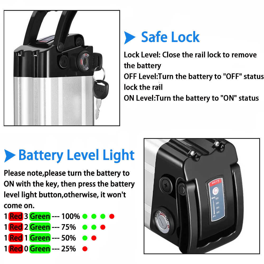 Batteria ricaricabile 24V 36V 15Ah Silver Fish 48V 20AH Ebike batterie agli ioni di litio motore elettrico bicicletta da 1000W 750W 500W