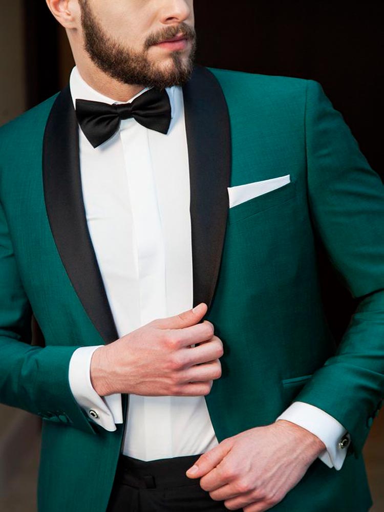 Brand New Green Groom Tuxedos Black Shawl Lapel Men Wedding Tuxedo Fashion Men Jacket Blazer Men Prom Dinner/Darty Suit Jacket Pants Tie