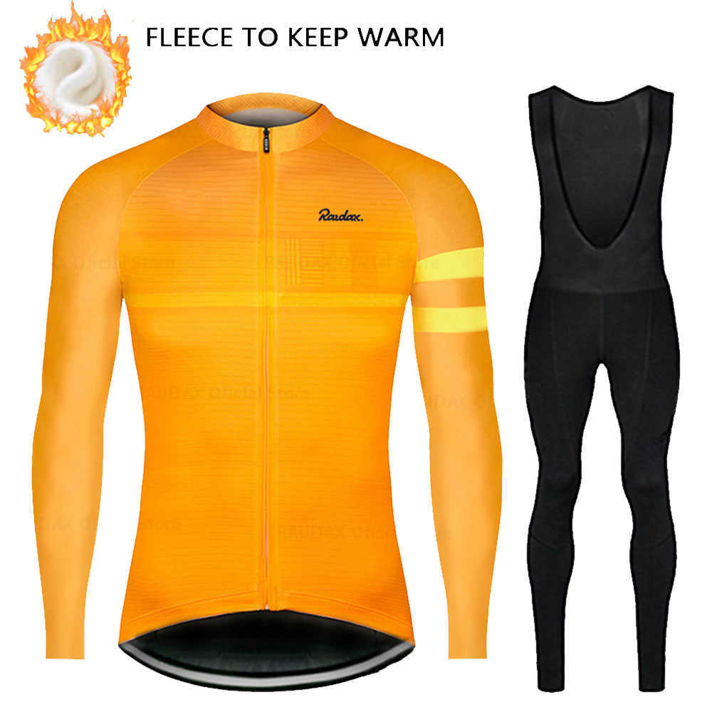 세트 Raudax 키트 2023 Winter Thermal Fleece Cycling Men 's Long Sleeve Jersey Suit Mountain Bike Riding Clothes Z230130